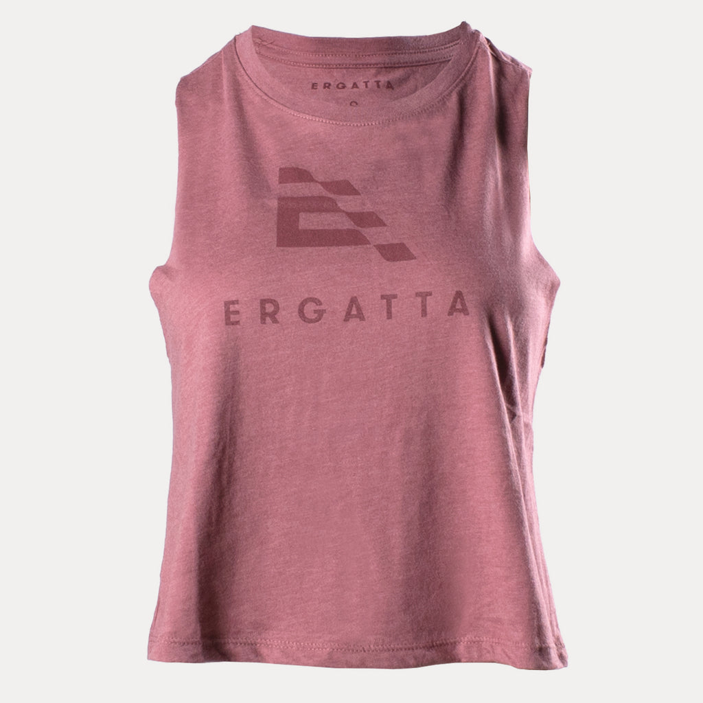 Mauve crop tank with Ergatta logo on chest