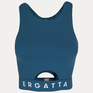 Front of deep teal womens compression tank with white "ERGATTA" text on bottom