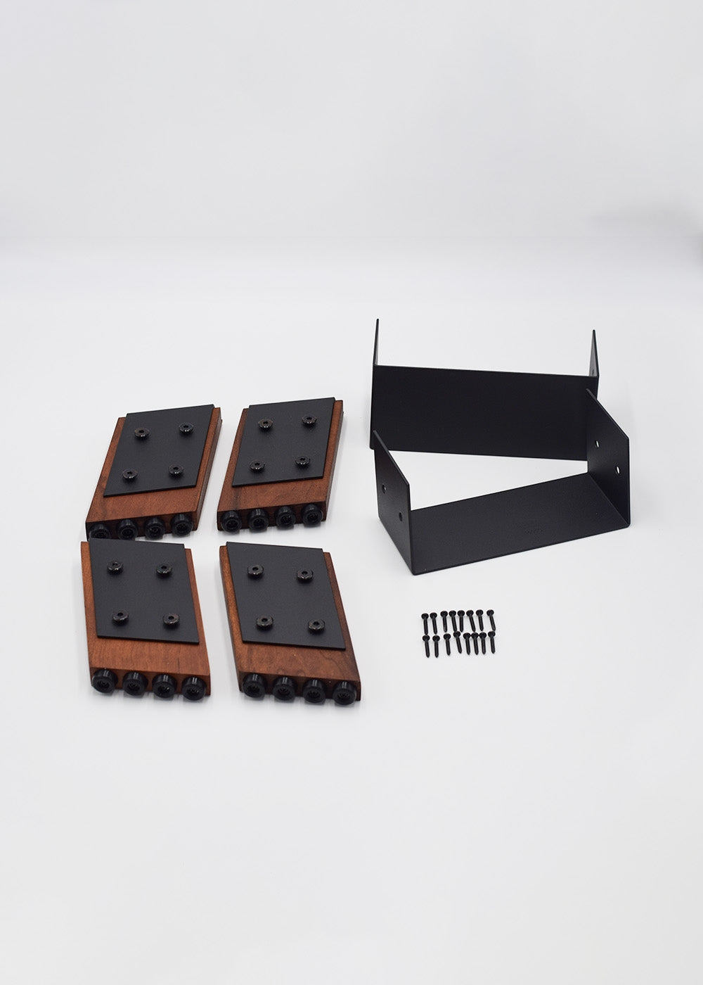 pieces of hiRise adaptor kit showing 4 feet 2 brackets and screws